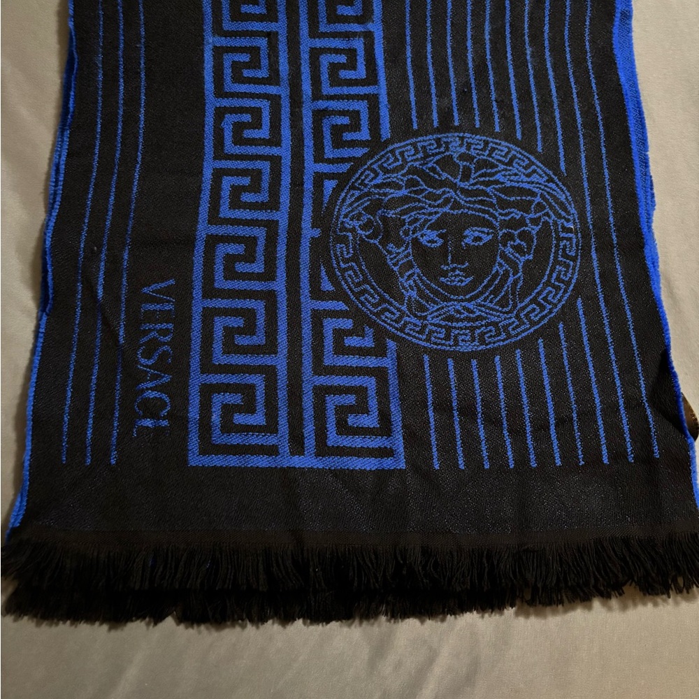 Versace Royal Blue And Black Patterned Scarf - image 2